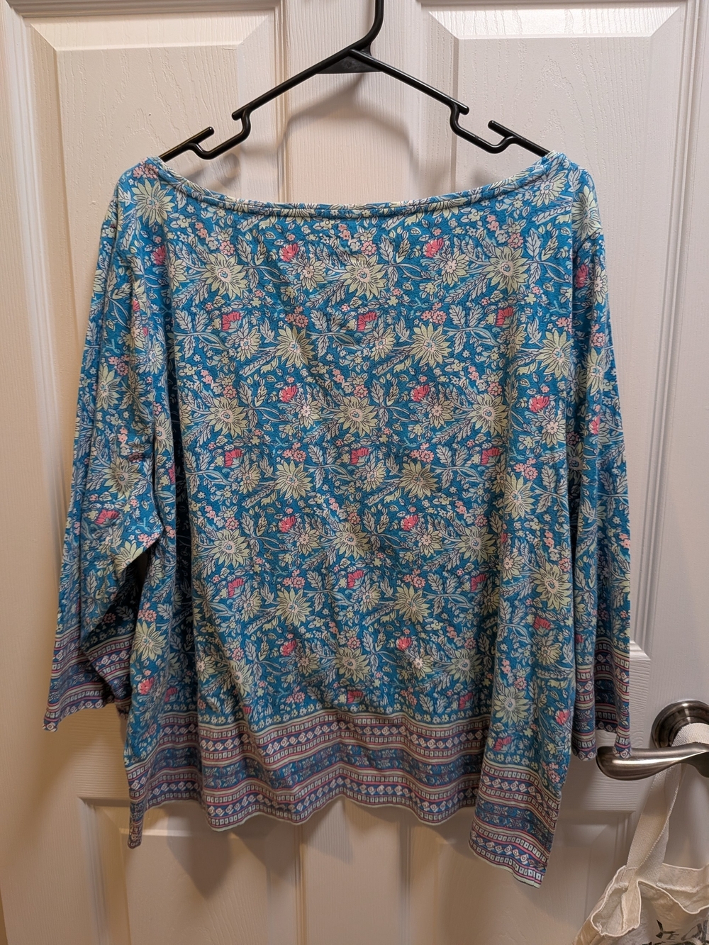 Talbots Teal Floral Boatneck Tunic with Pink & Cream Accents 3/4 Sleeve Size 3X - Picture 3 of 3